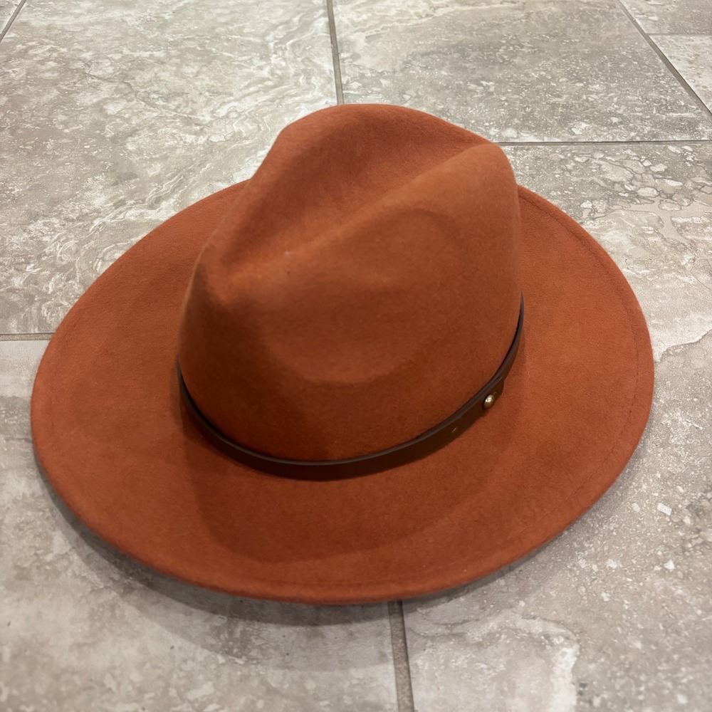 Altar'd State Rust Orange 100% Wool Wide Brim Fedora Hat One Size Boho Western